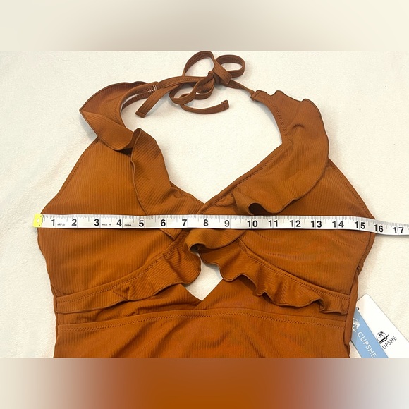 Cupshe One Piece Burnt Orange Open Back Swim Swimsuit w/ Ruffles Sz Large - Picture 9 of 16